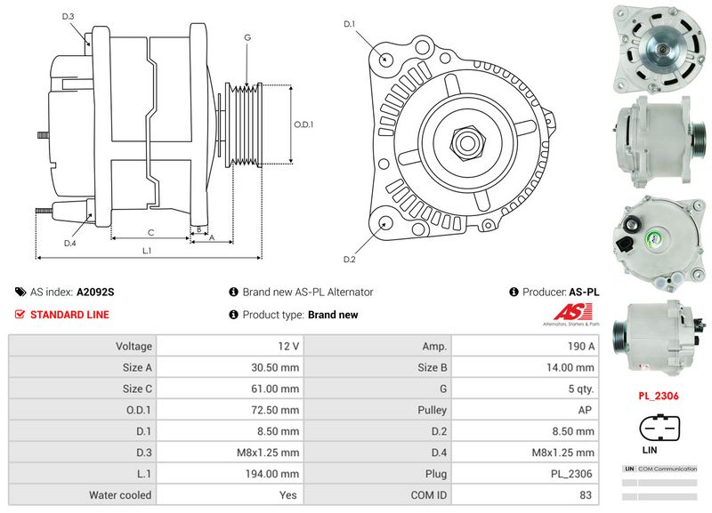 AS-PL A2092S Alternator