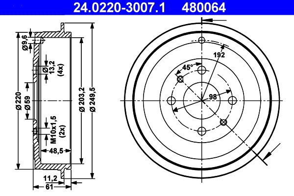 ATE fékdob 24.0220-3007.1