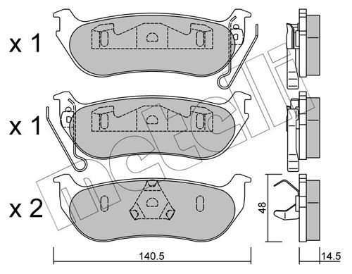 Комплект гальмівних накладок, дискове гальмо, Metelli 22-0627-0