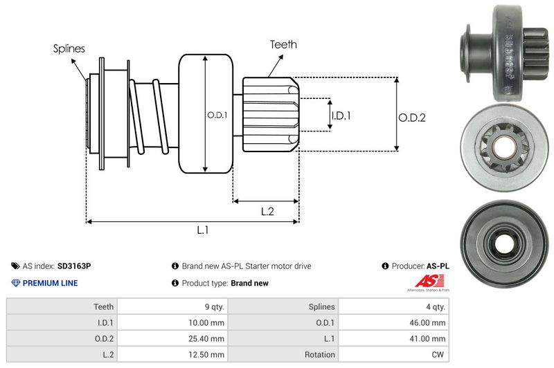 AS-PL SD3163P Freewheel Gear, starter