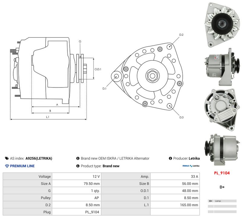 AS-PL A9256(LETRIKA) Alternator