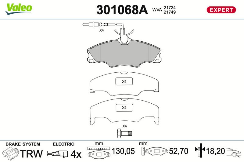 VALEO Brake Pad Set, disc brake 301068A