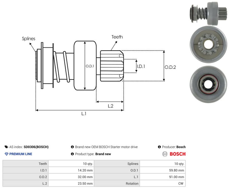 AS-PL SD0306(BOSCH) Freewheel Gear, starter
