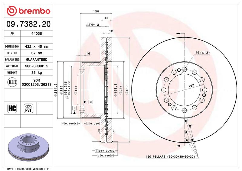 Disc frana 09.7382.20 BREMBO