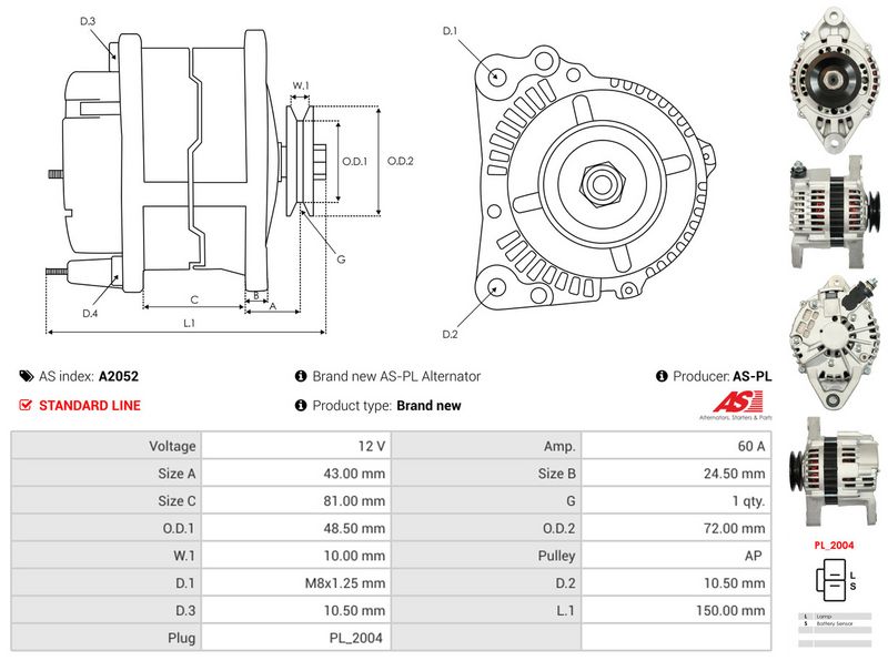AS-PL A2052 Alternator