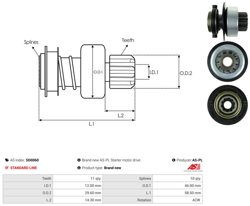 AS-PL SD0060 Freewheel Gear, starter