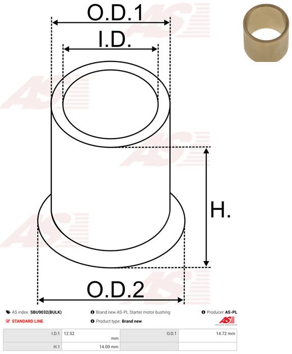 AS-PL SBU9032(BULK) Bush, starter shaft