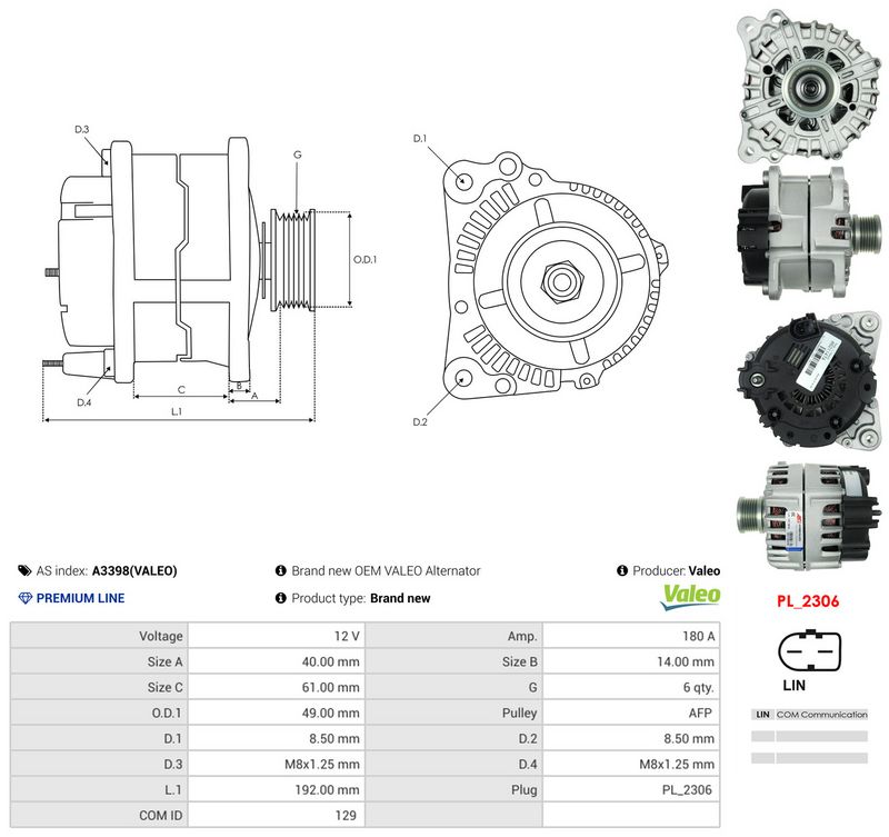 Generaator, AS-PL A3398(VALEO)