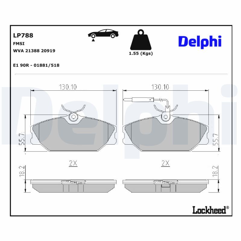 комплект спирачно феродо, дискови спирачки DELPHI