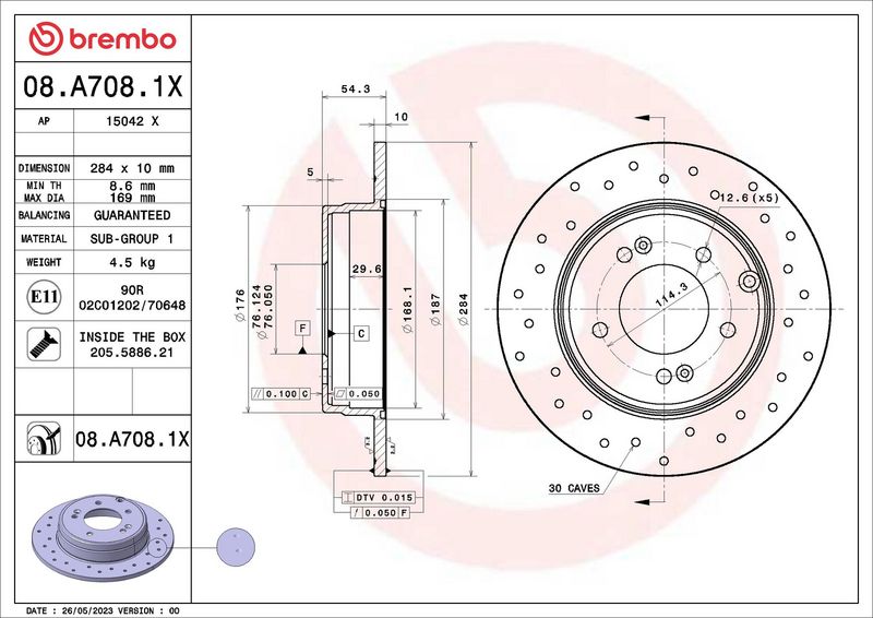 Гальмівний диск, Brembo 08.A708.1X