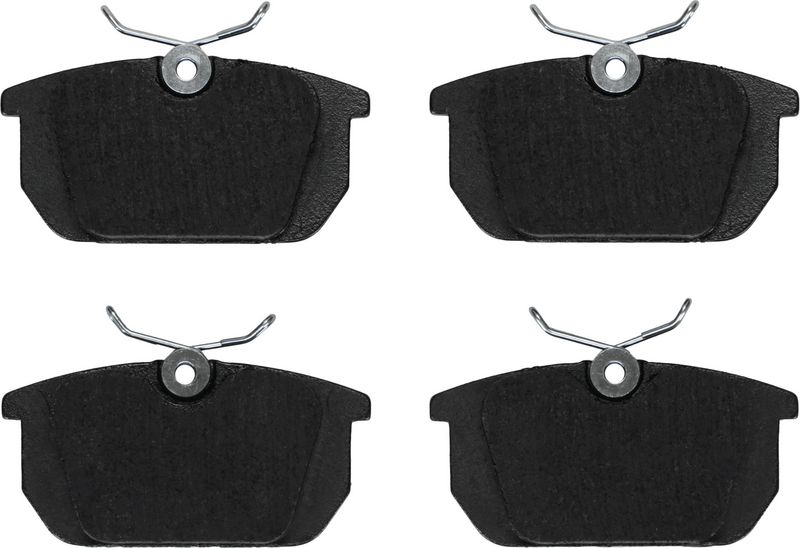 Remblokken set Achter (met extra's  met remklauw geleidingsbouten), past: ALFA ROMEO 145, 146, 155, 33, GTV, SPIDER  FIAT 131, BARCHETTA, BRAVO I, COUPE, MAREA, PANDA, PUNTO 0.9-3.0 09.74-06.06