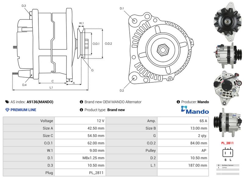 AS-PL A9136(MANDO) Alternator