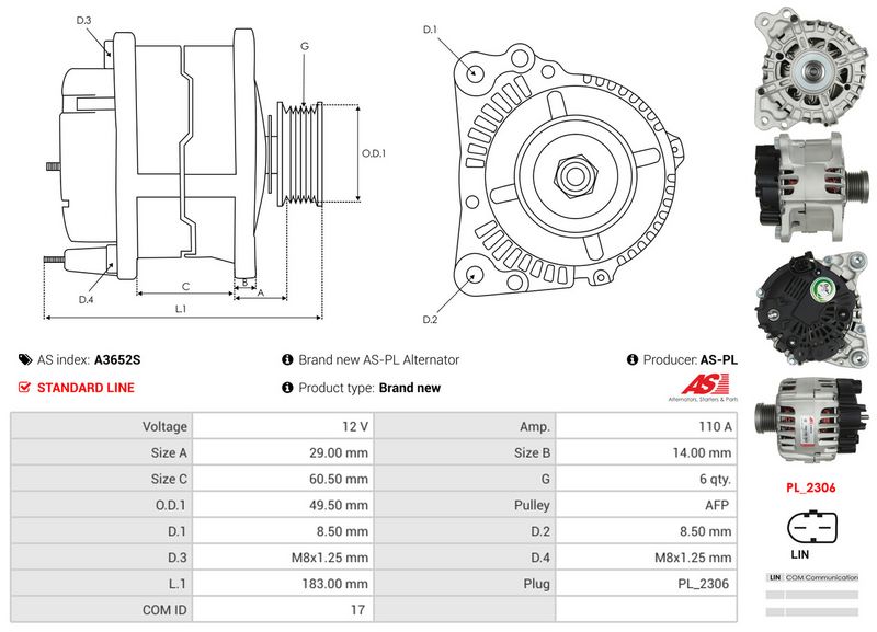 AS-PL A3652S Alternator