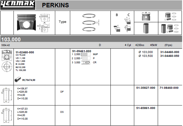 YENMAK Piston 31-04460-000