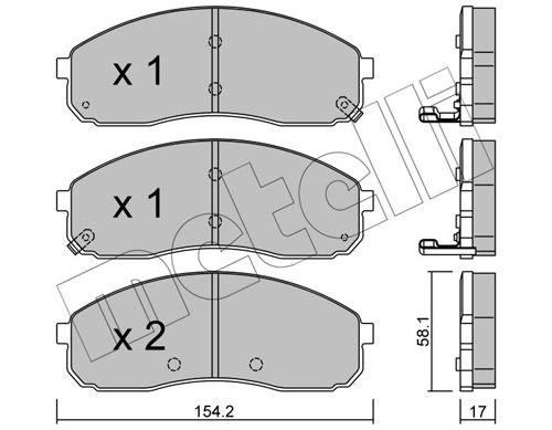 Комплект гальмівних накладок, дискове гальмо, Metelli 2206310