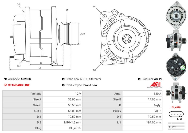 AS-PL A9298S Alternator