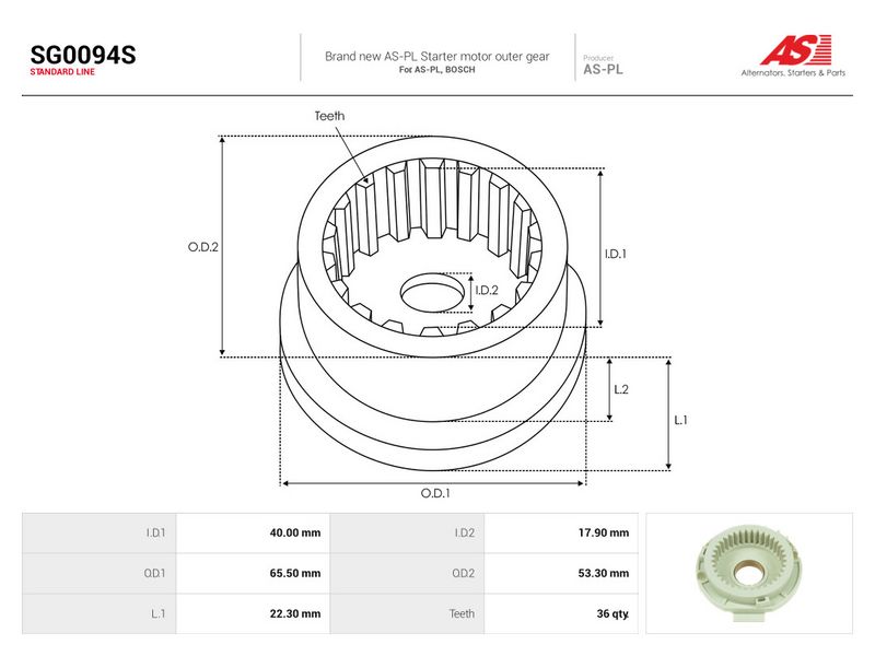 Remondikomplekt, Starter, AS-PL SG0094S