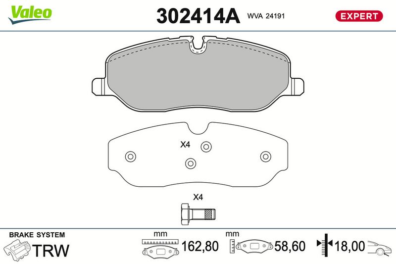 VALEO Brake Pad Set, disc brake 302414A