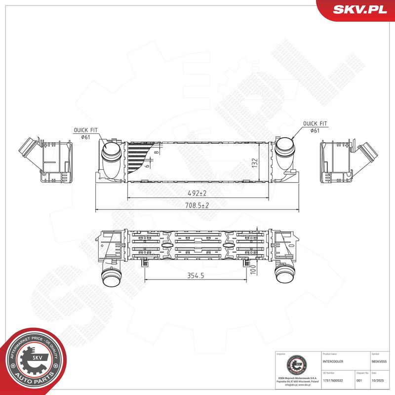 Kompressoriõhu radiaator, ESEN SKV 98SKV055