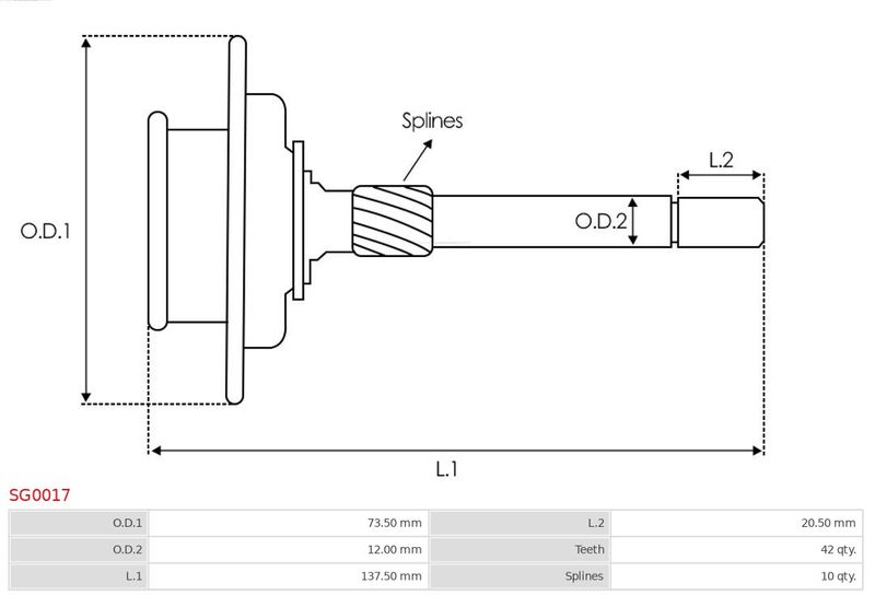 Коронна шестірня, планетарна передача (стартер), Auto Starter SG0017