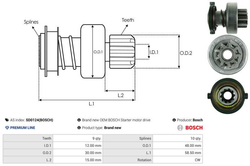 AS-PL SD0124(BOSCH) Freewheel Gear, starter