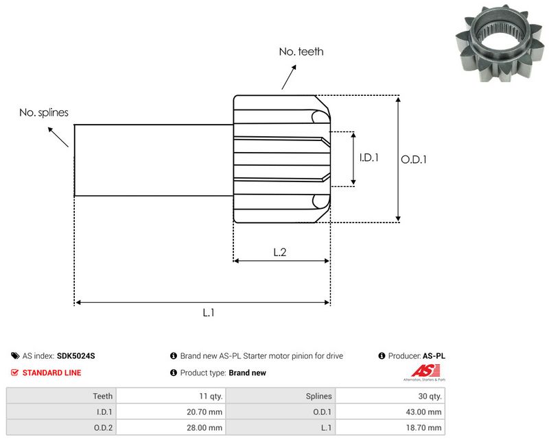 AS-PL SDK5024S Freewheel Gear, starter