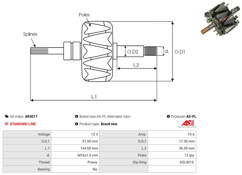 rootor, generaator, AS-PL AR3017