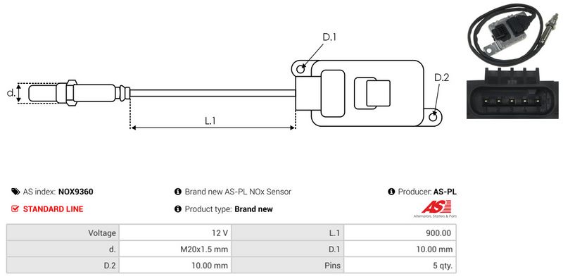 AS-PL NOX9360 NOx Sensor, urea injection
