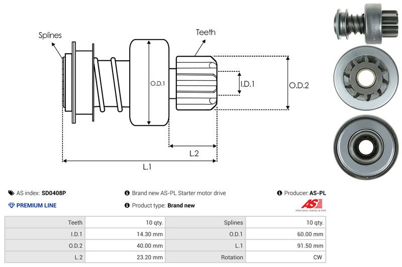 AS-PL SD0408P Freewheel Gear, starter