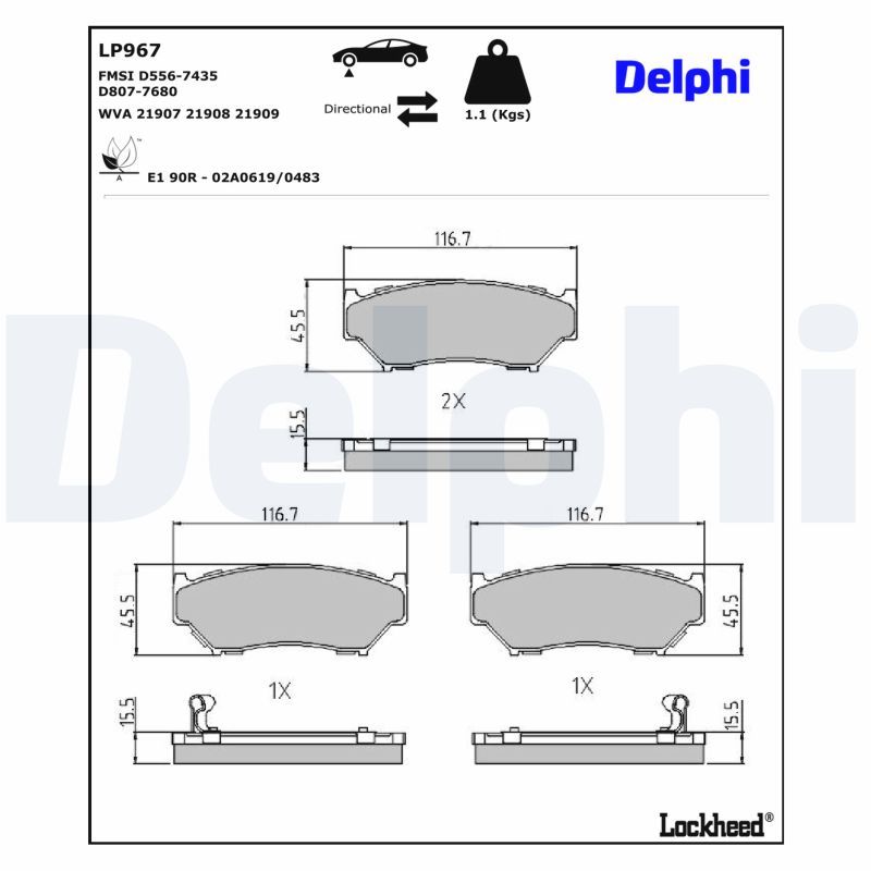 Piduriklotsi komplekt, ketaspidur, DELPHI LP967