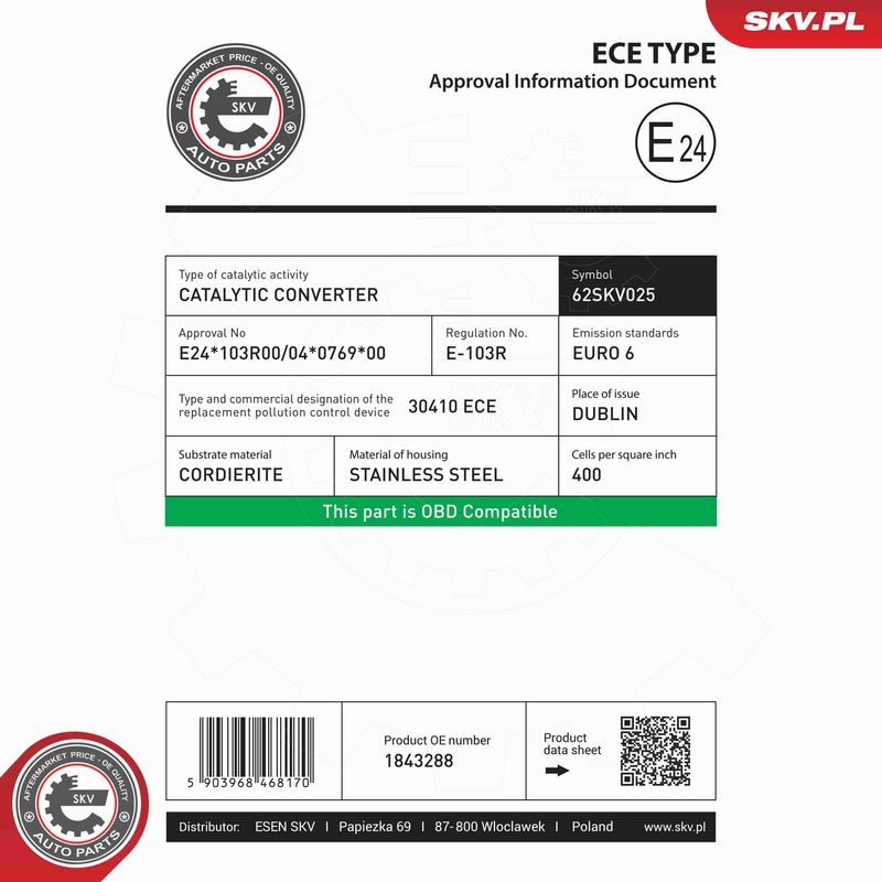 ESEN SKV 62SKV025 Catalytic Converter