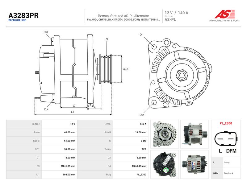 Generaator, AS-PL A3283PR