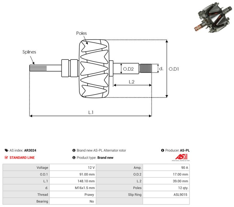 rootor, generaator, AS-PL AR3024