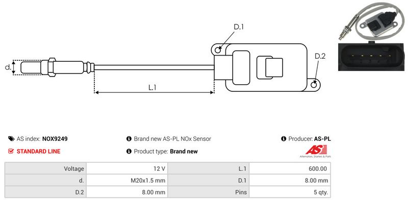 AS-PL NOX9249 NOx Sensor, urea injection