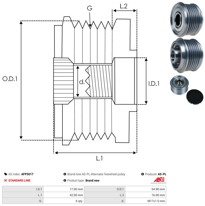 AS-PL AFP5017 Alternator Freewheel Clutch