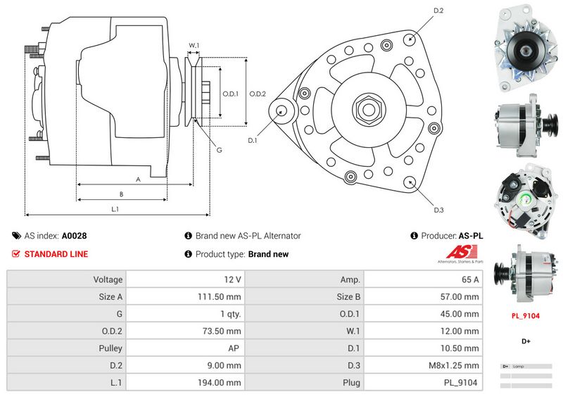 AS-PL A0028 Alternator