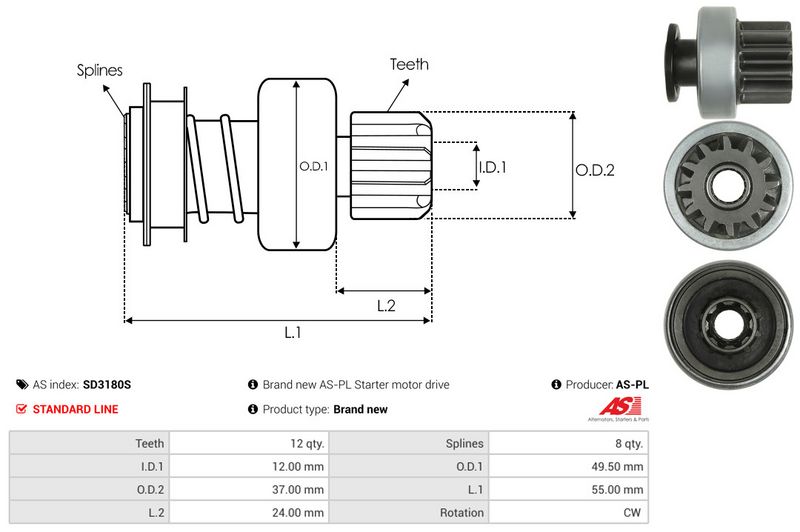 AS-PL SD3180S Freewheel Gear, starter