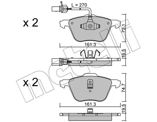 Комплект гальмівних накладок, дискове гальмо, Metelli 22-0551-0