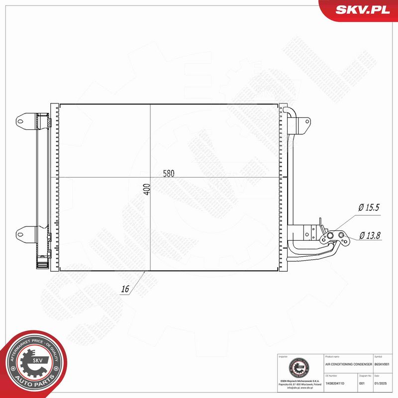 ESEN SKV 86SKV001 Condenser, air conditioning