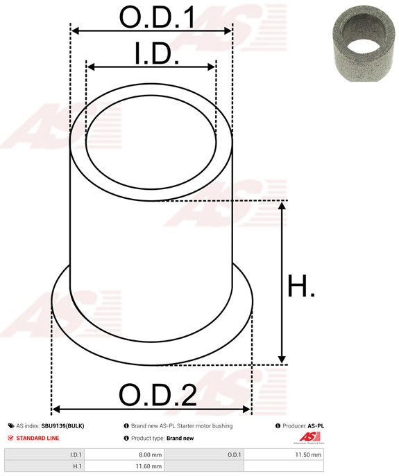 AS-PL SBU9139(BULK) Bush, starter shaft