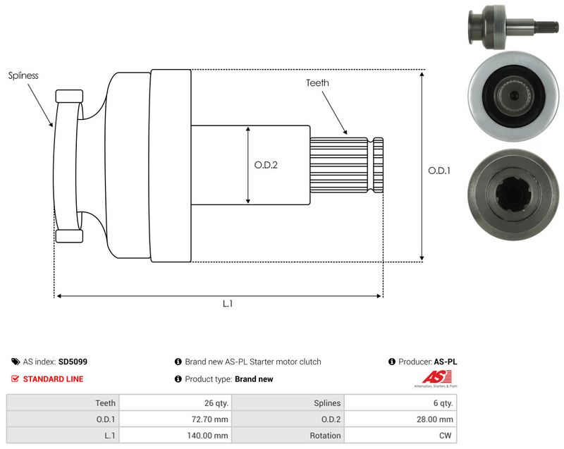 Hammastrummel, starter, AS-PL SD5099