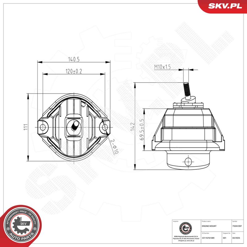 Paigutus, Mootor, ESEN SKV 75SKV287