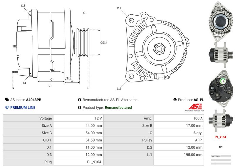 AS-PL A4043PR Alternator