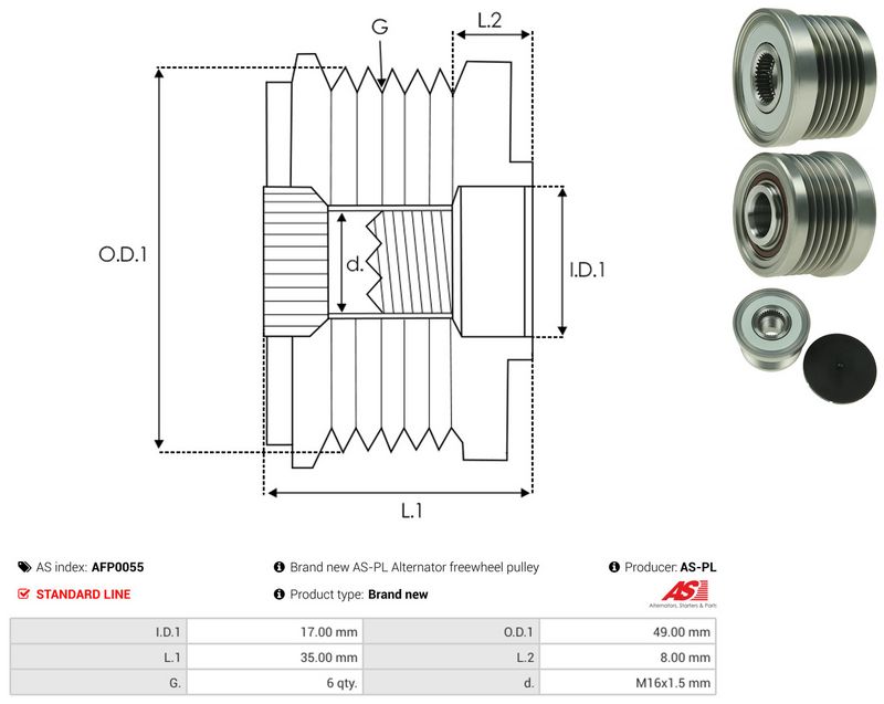 AS-PL AFP0055 Alternator Freewheel Clutch