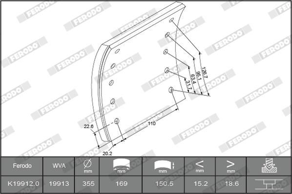 Ferodo Brake Lining Kit, drum brake K19912.0-F3504
