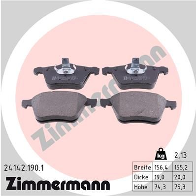 Комплект гальмівних накладок, дискове гальмо, Zimmermann 24142.190.1