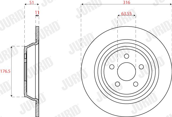 Гальмівний диск задній FORD GALAXY, S-MAX/ FORD USA EDGE Jurid 563318JC