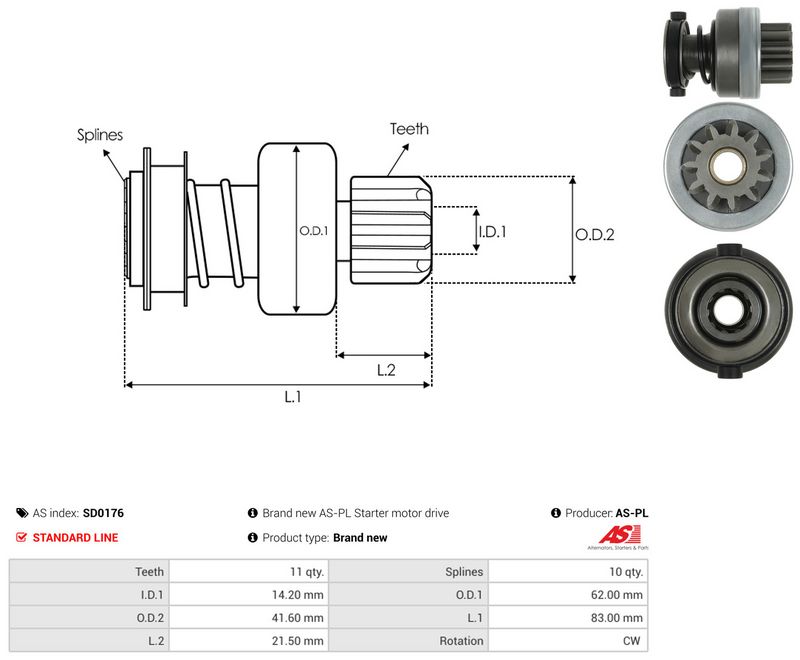 AS-PL SD0176 Freewheel Gear, starter