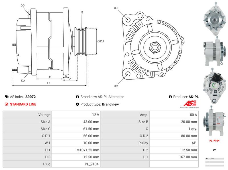 AS-PL A9072 Alternator
