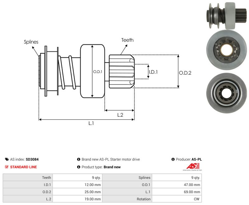 AS-PL SD3084 Freewheel Gear, starter